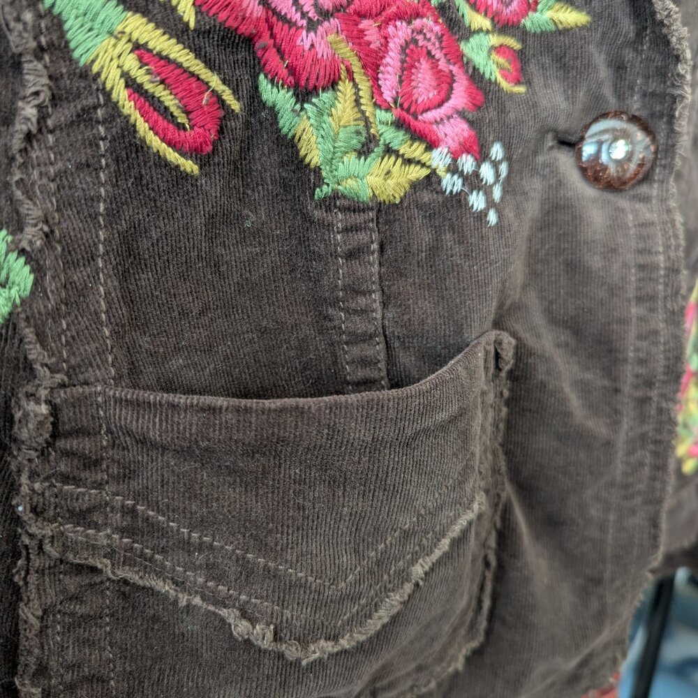 Vintage Johnny Was Micro Corduroy Y2K Embroidered Blazer Jacket - Picture 5 of 11